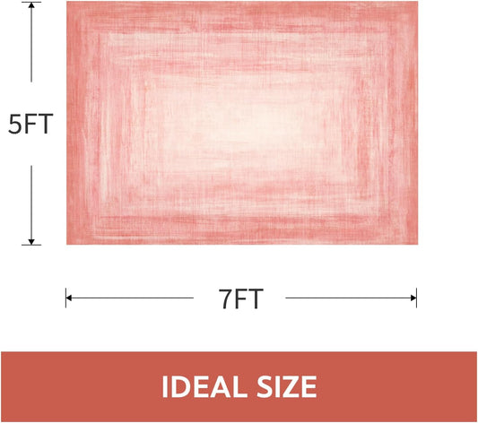 Modern Rug Pink Abstract Non Slip Modern Living Room Kitchen and Bedroom