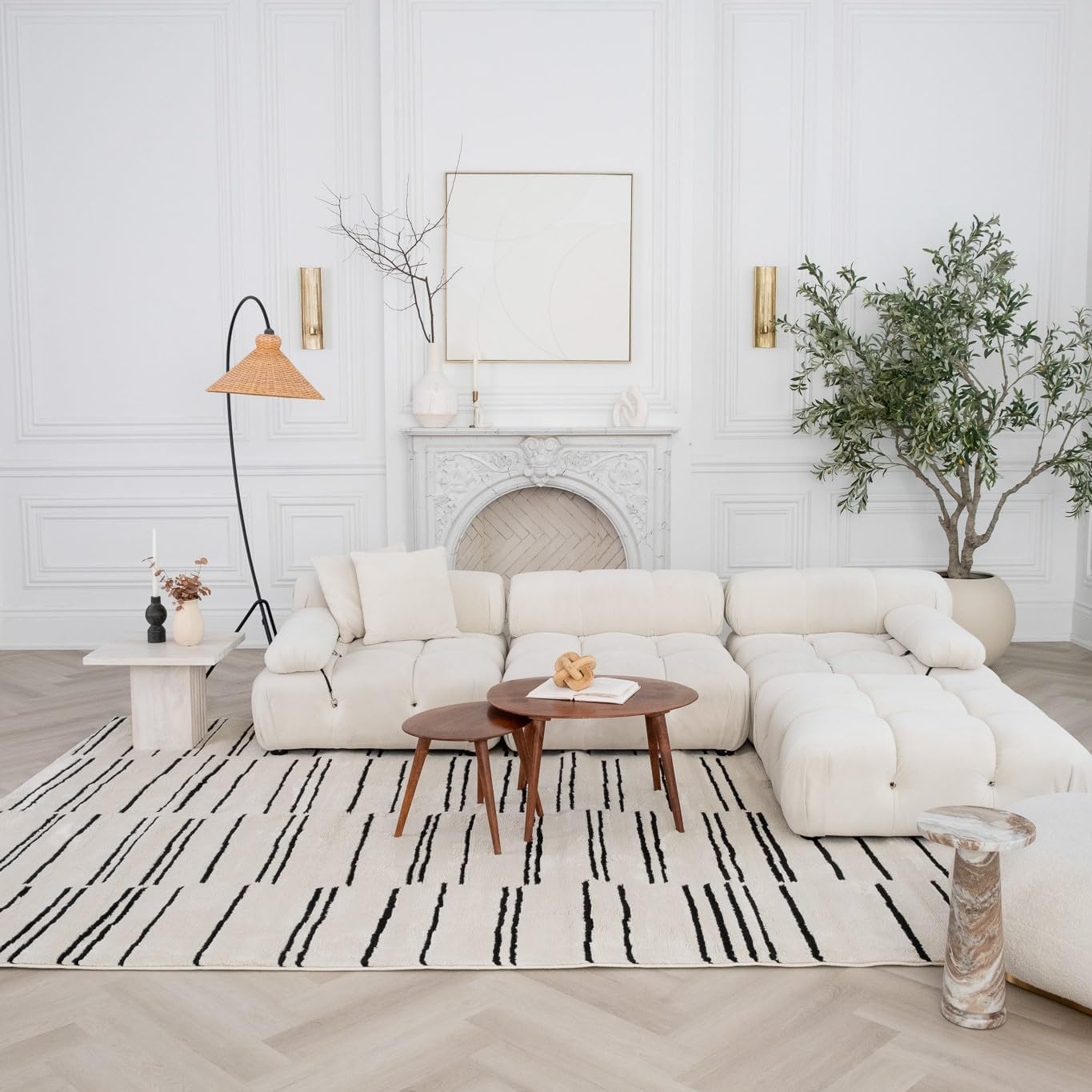 North Collection Boho Rug 4x6 High Quality Rectilinear White and Black Area Rug