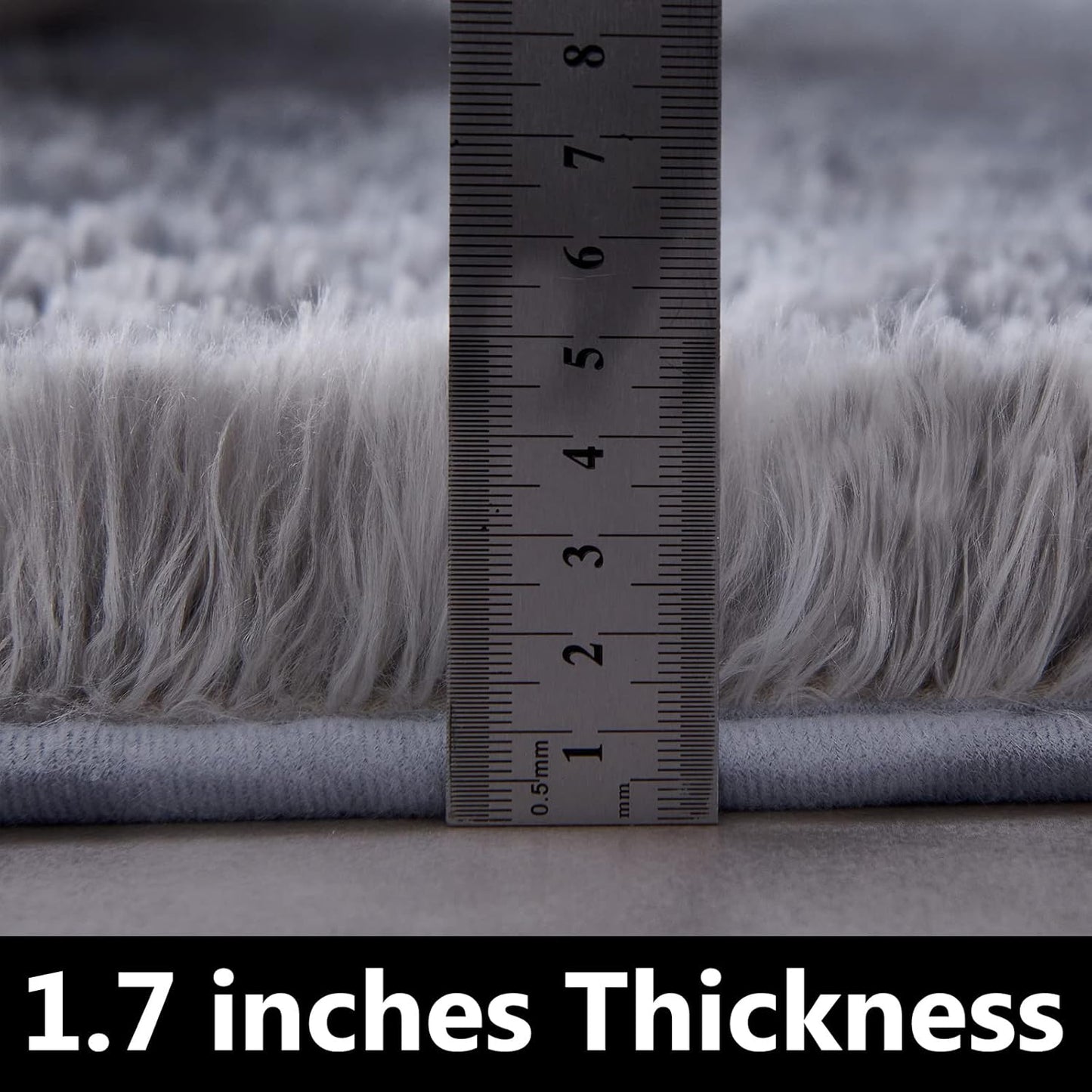 Round Fluffy Rug Grey Plain