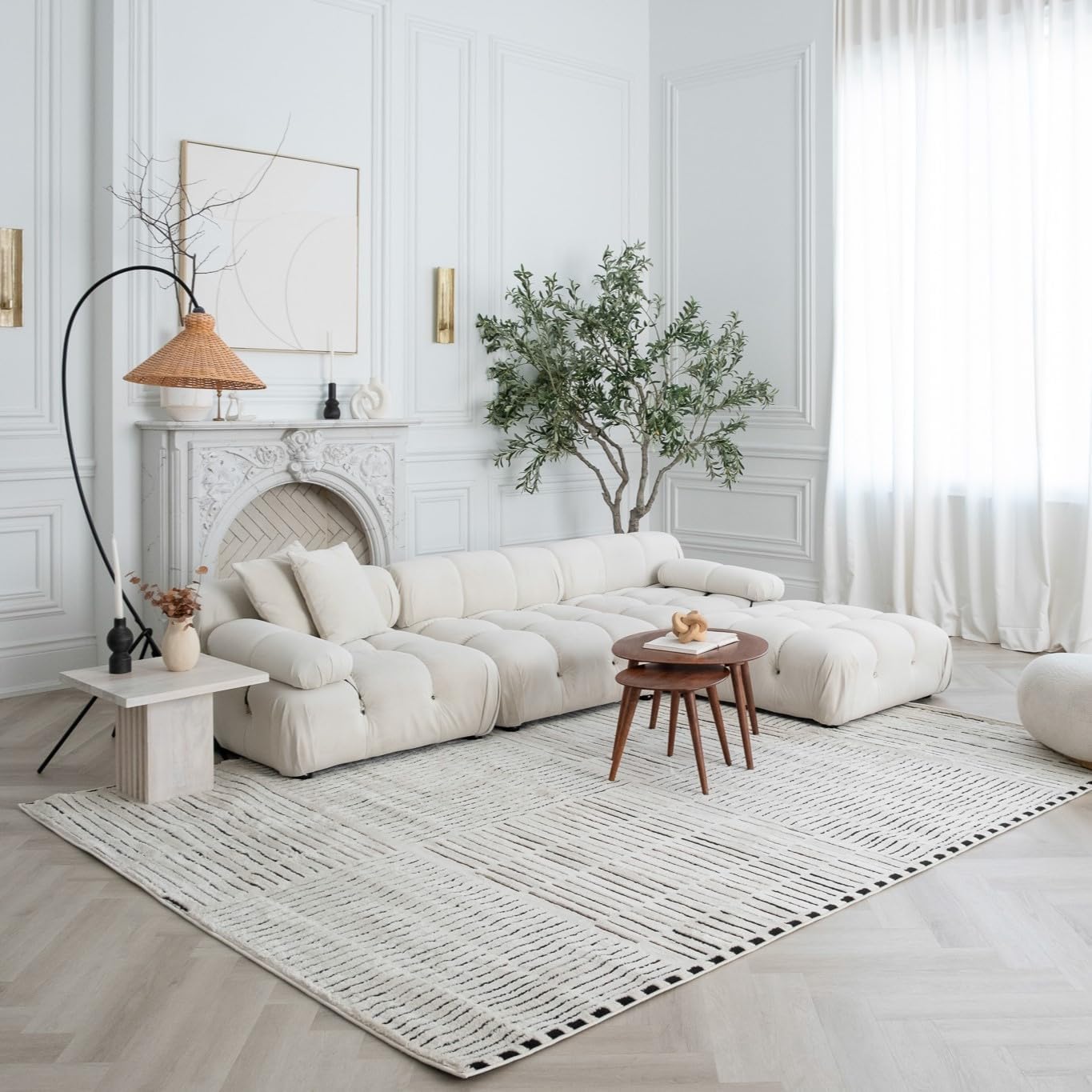 Boho Rug 4x6 High Quality Traditional White and Black Area Rug