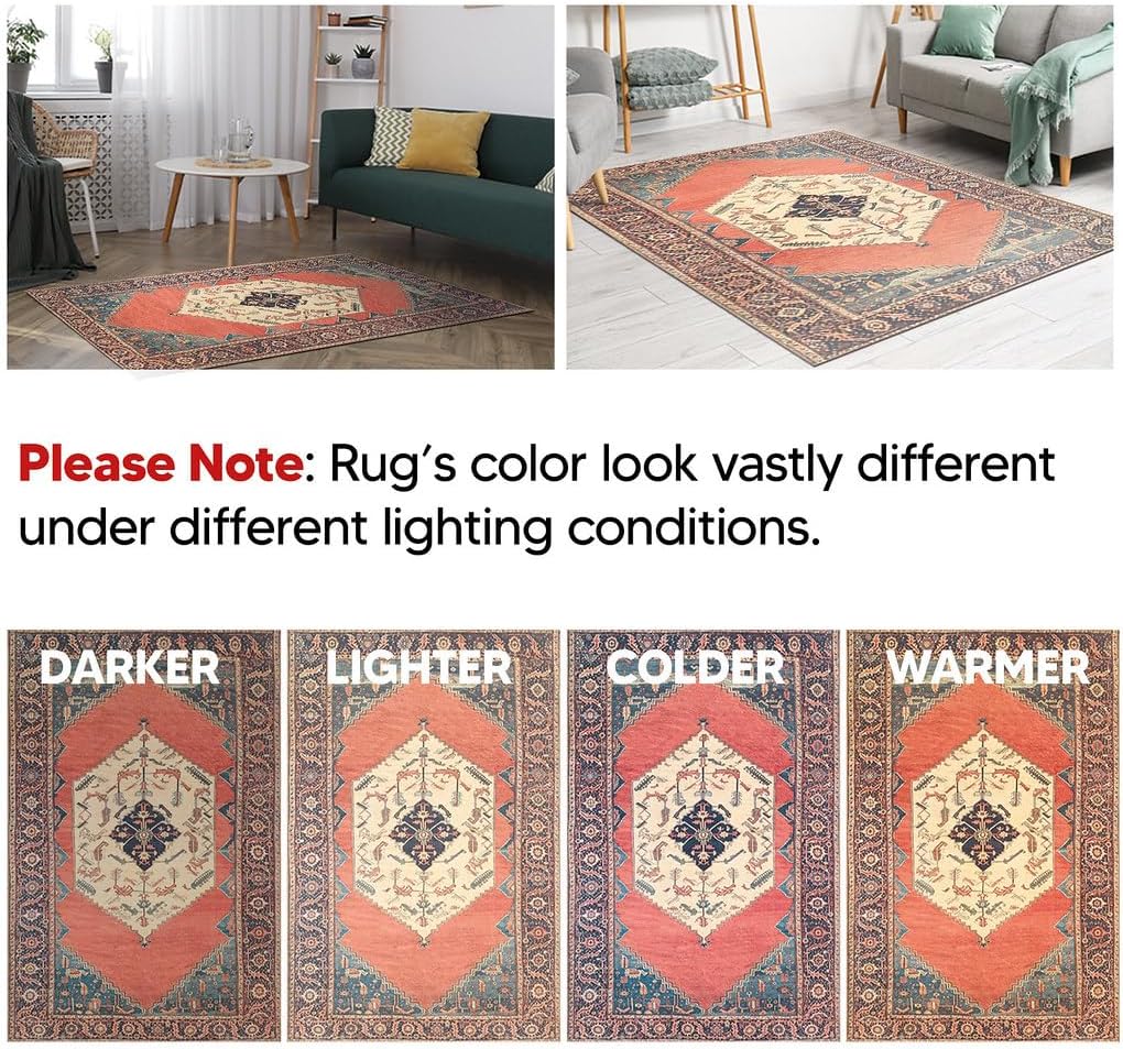 Turkish Rug Red Yellow Boho Living Room Kitchen and Bedroom
