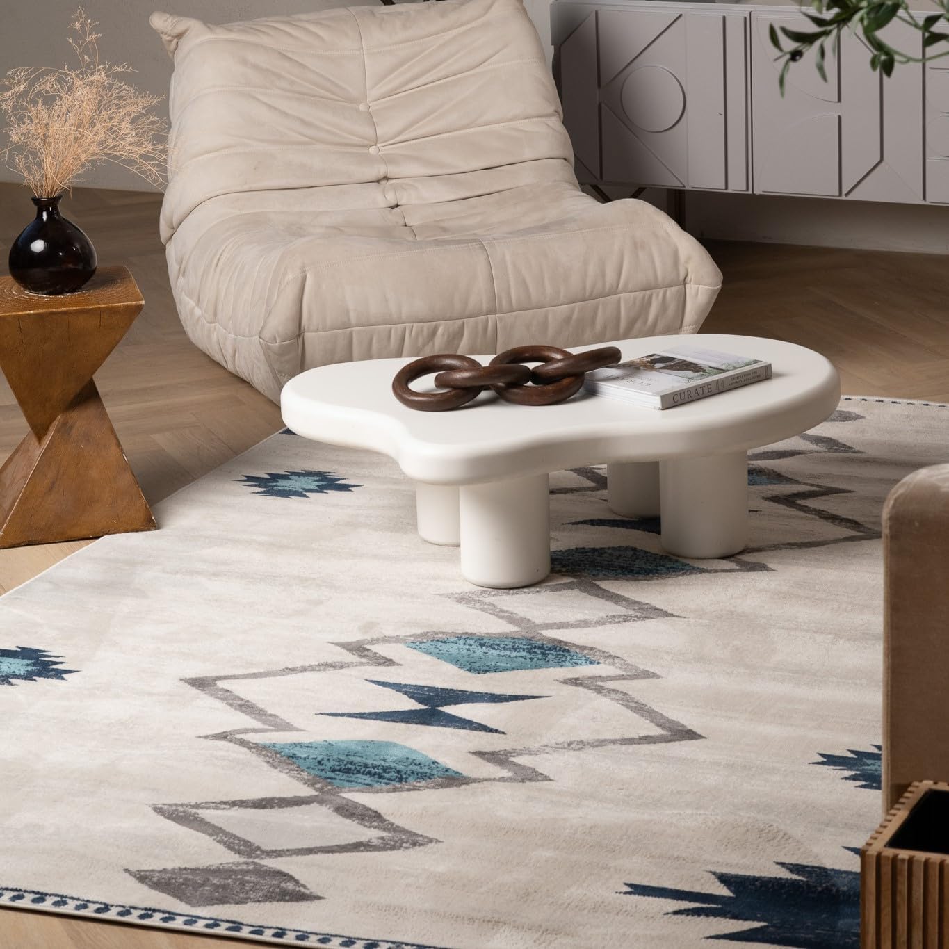 Modern Boho Rug Beige Modern Living Room Kitchen and Bedroom