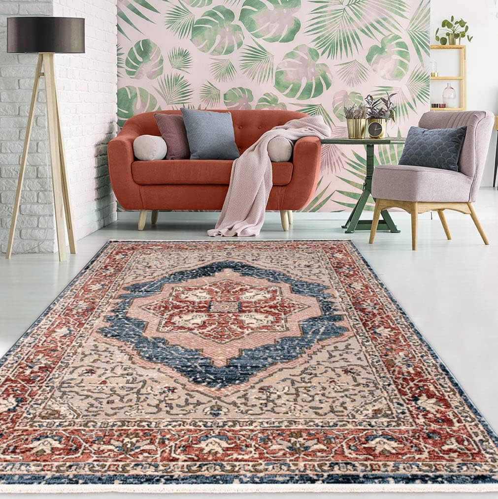 Persian Rug Traditional Patterned Red and Blue Multicolor Area Rug