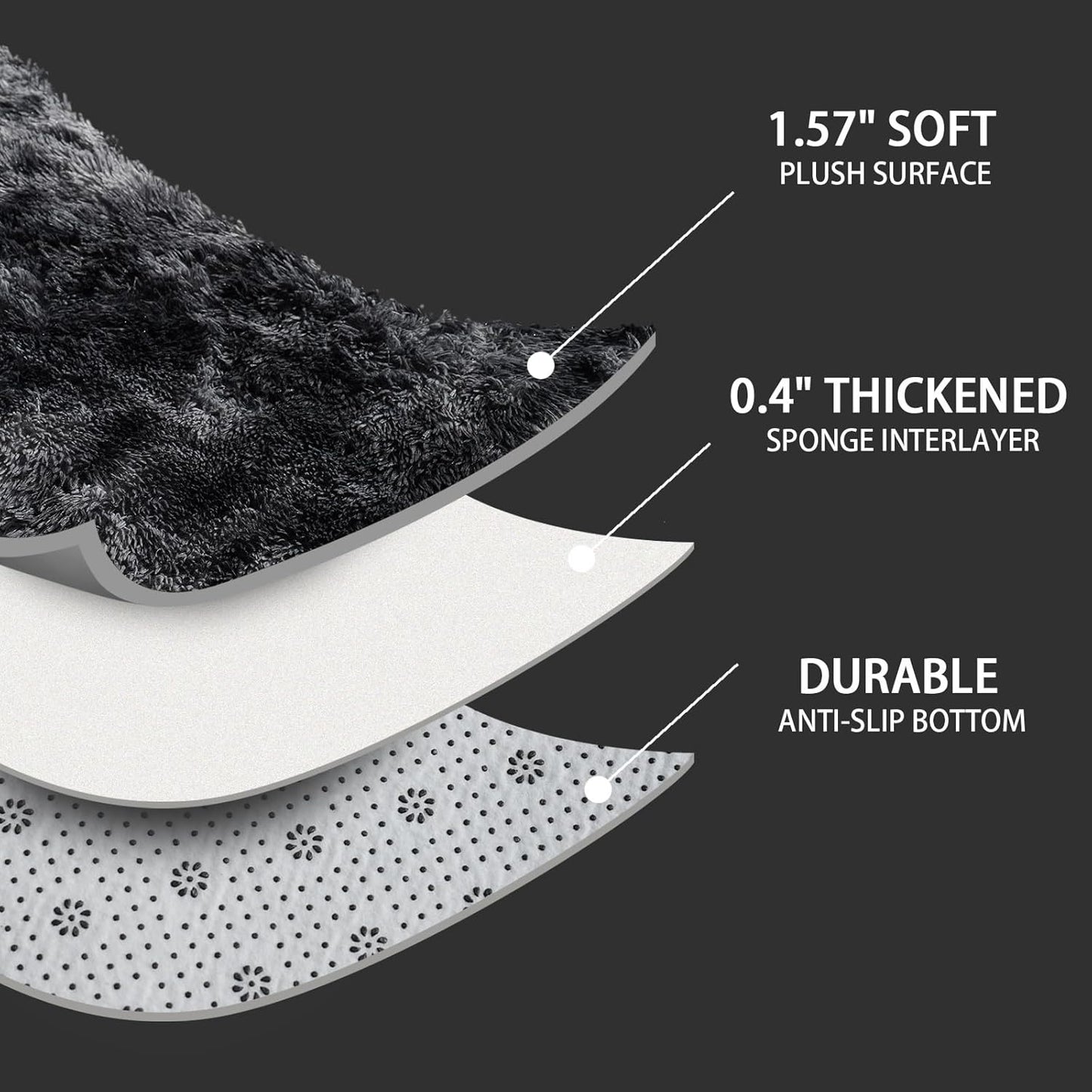 Shag Rug Large Size Cloud Black / Grey Fluffy Machine Washable Area Rug