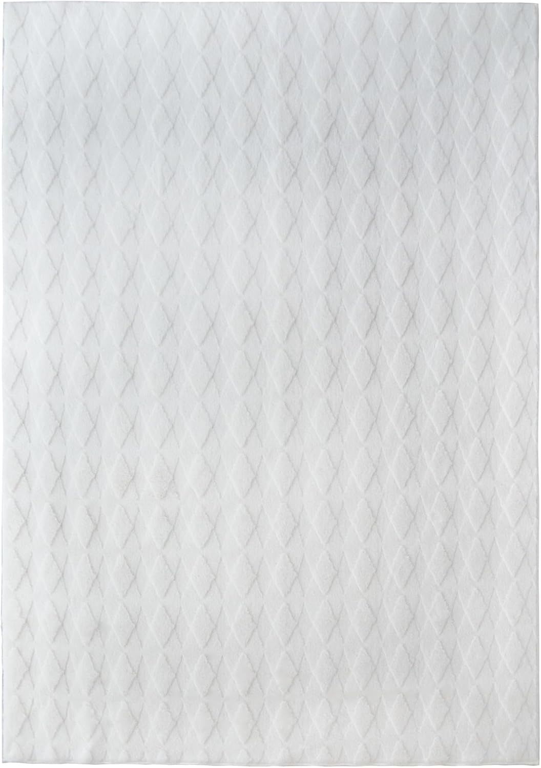 Faux Rabbit Fur Shag Rug 5x7 Creamy White Boho Diamond Patterned Rug