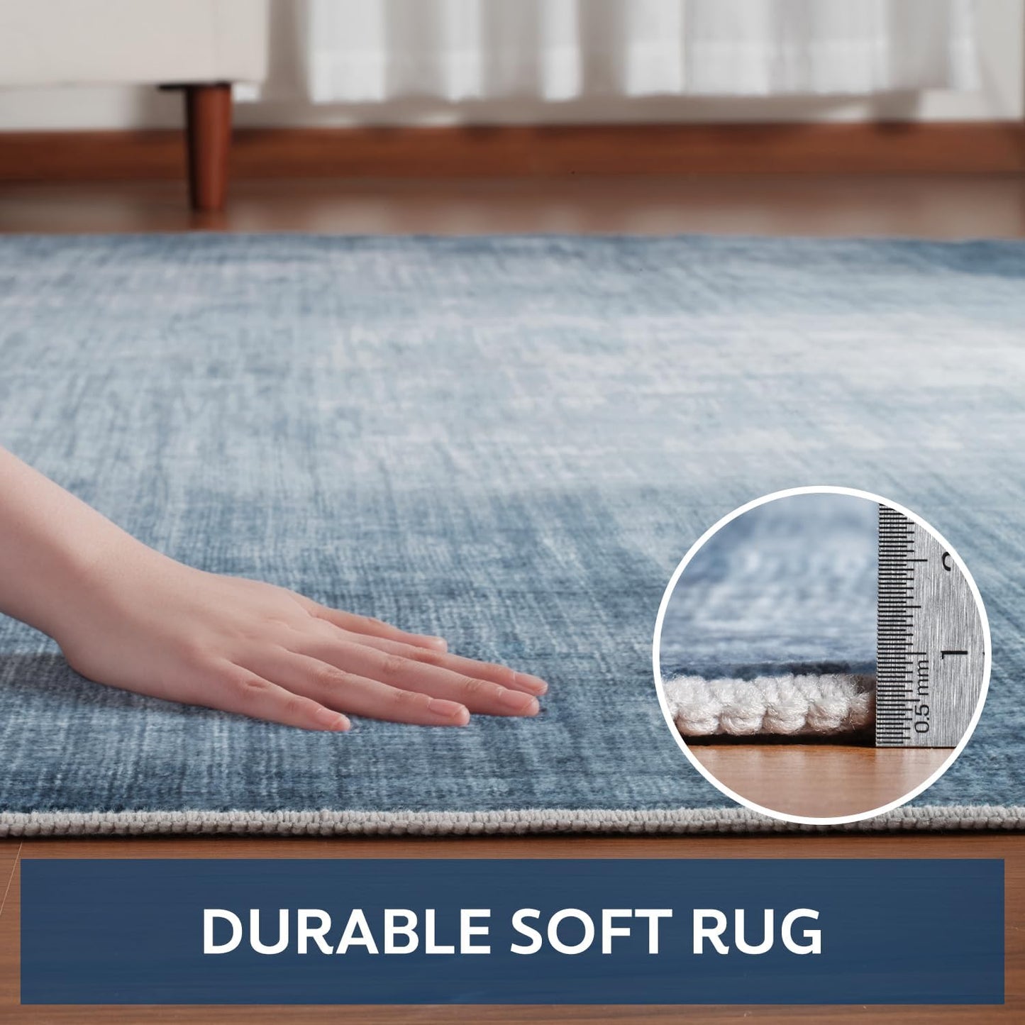 Modern Rug Blue Abstract Non Slip Modern Living Room Kitchen and Bedroom