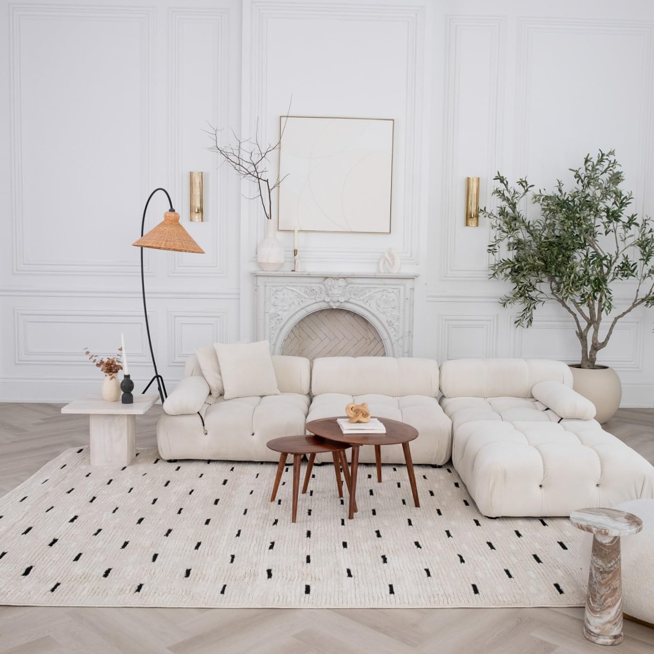 Boho Rug 4x6 High Quality Dashes White and Black Area Rug