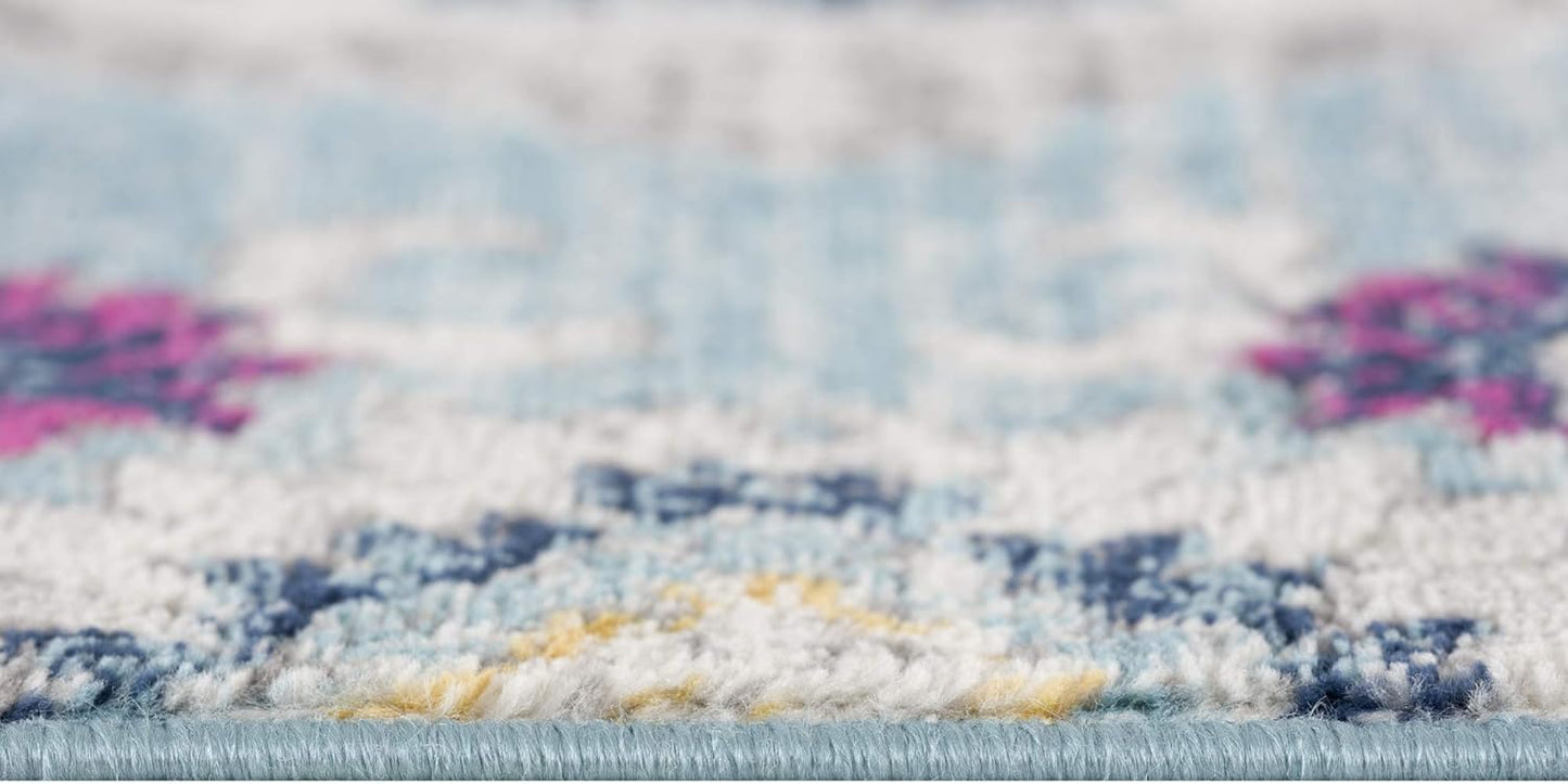 Modern Abstract Rug Blue Boho Modern Living Room Kitchen and Bedroom