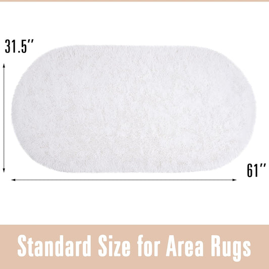 Oval Fluffy Rug White Plain 3x6