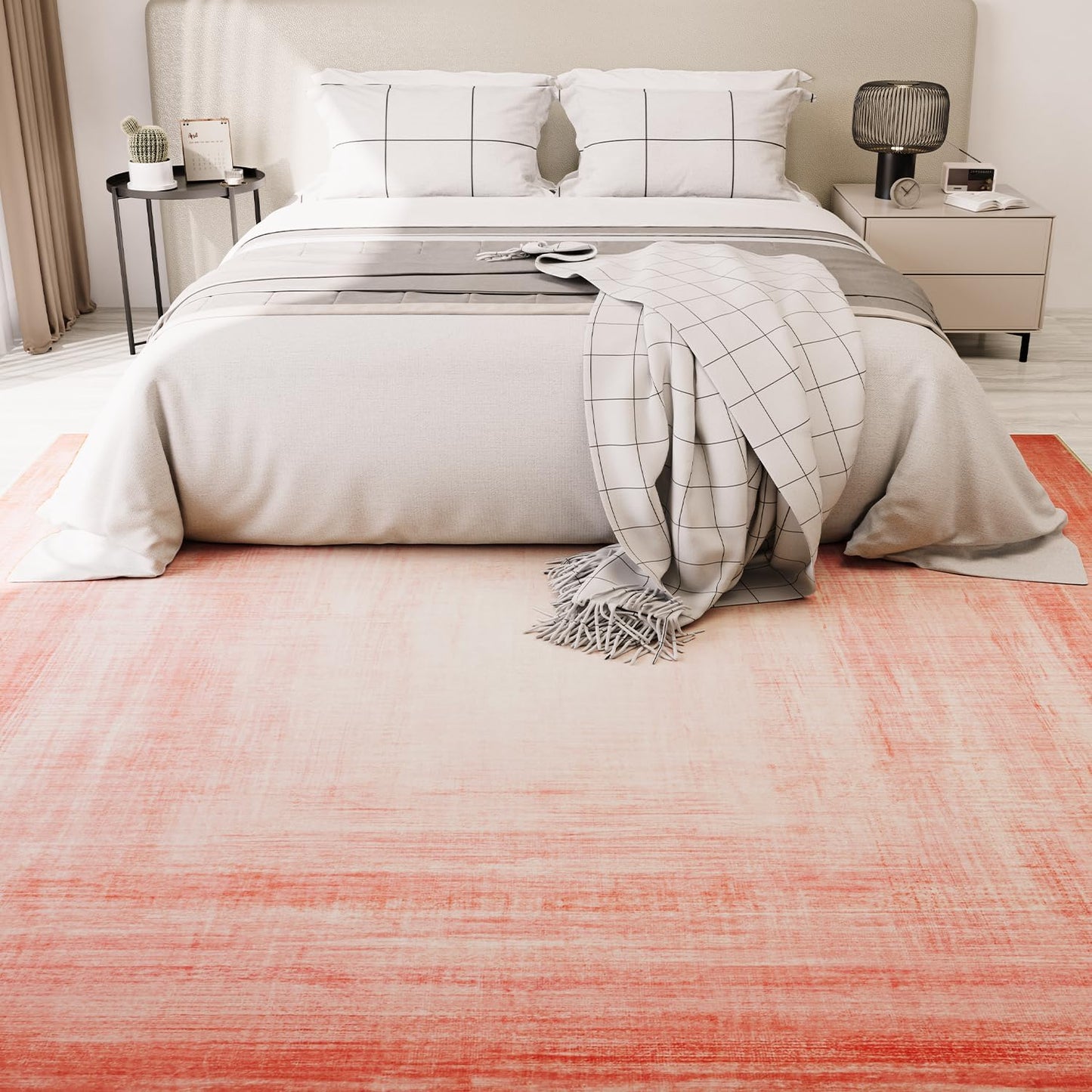 Modern Rug Pink Abstract Non Slip Modern Living Room Kitchen and Bedroom