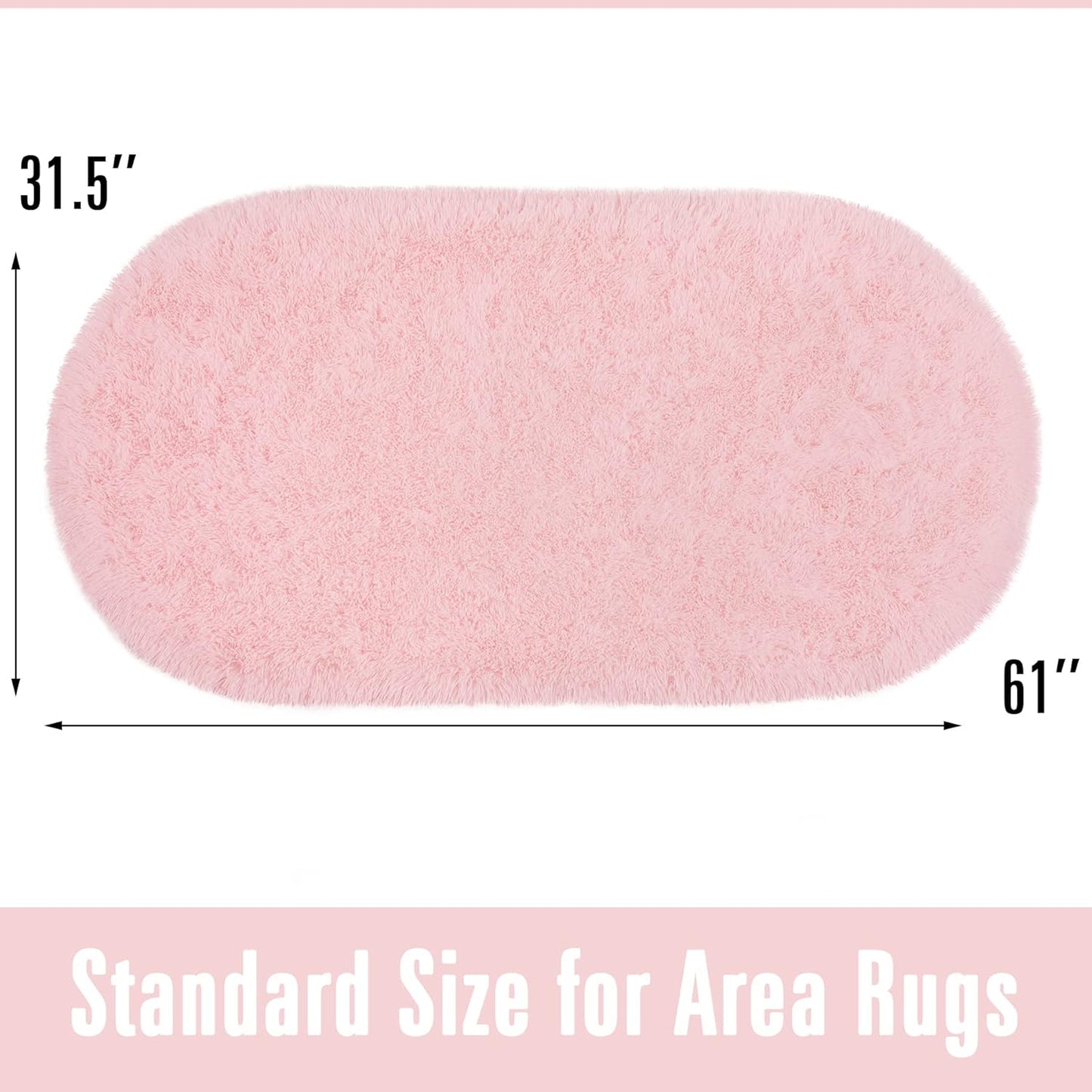 Oval Fluffy Rug Pink 3x6