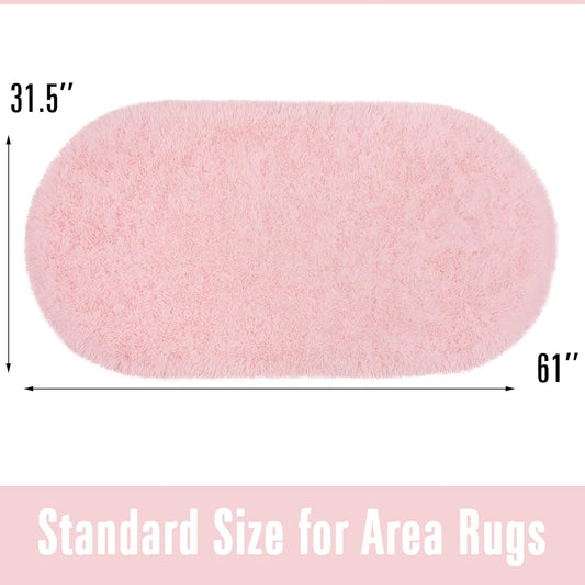 Oval Fluffy Rug Pink 3x6