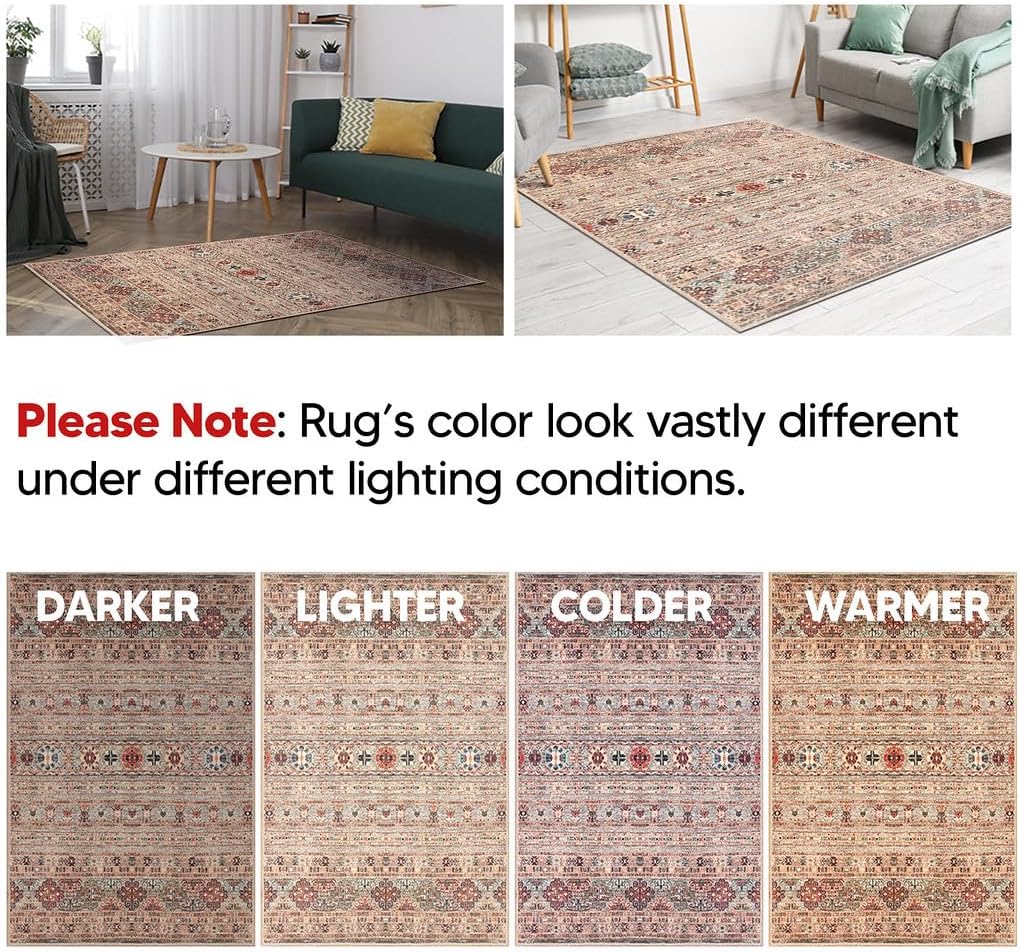 Turkish Rug Beige Brown Boho Living Room Kitchen and Bedroom