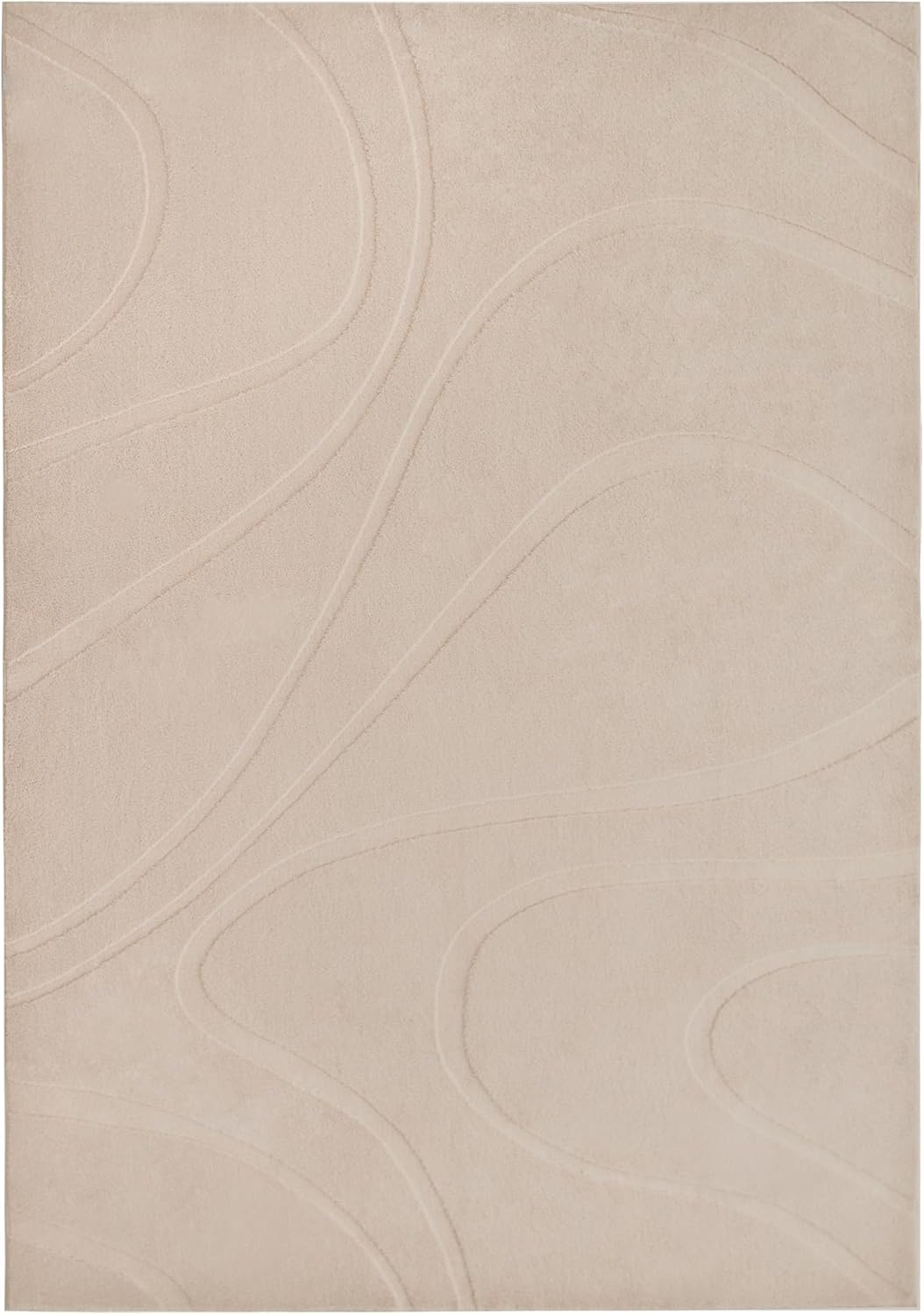High Low Faux Fur Shag Rug Beige Boho Wavy Pattern Living Room & Bedroom Rug -