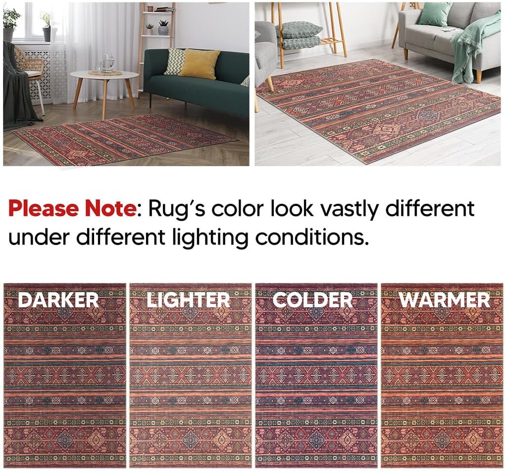Turkish Rug Ethnic Patterned Red Boho Living Room Kitchen and Bedroom