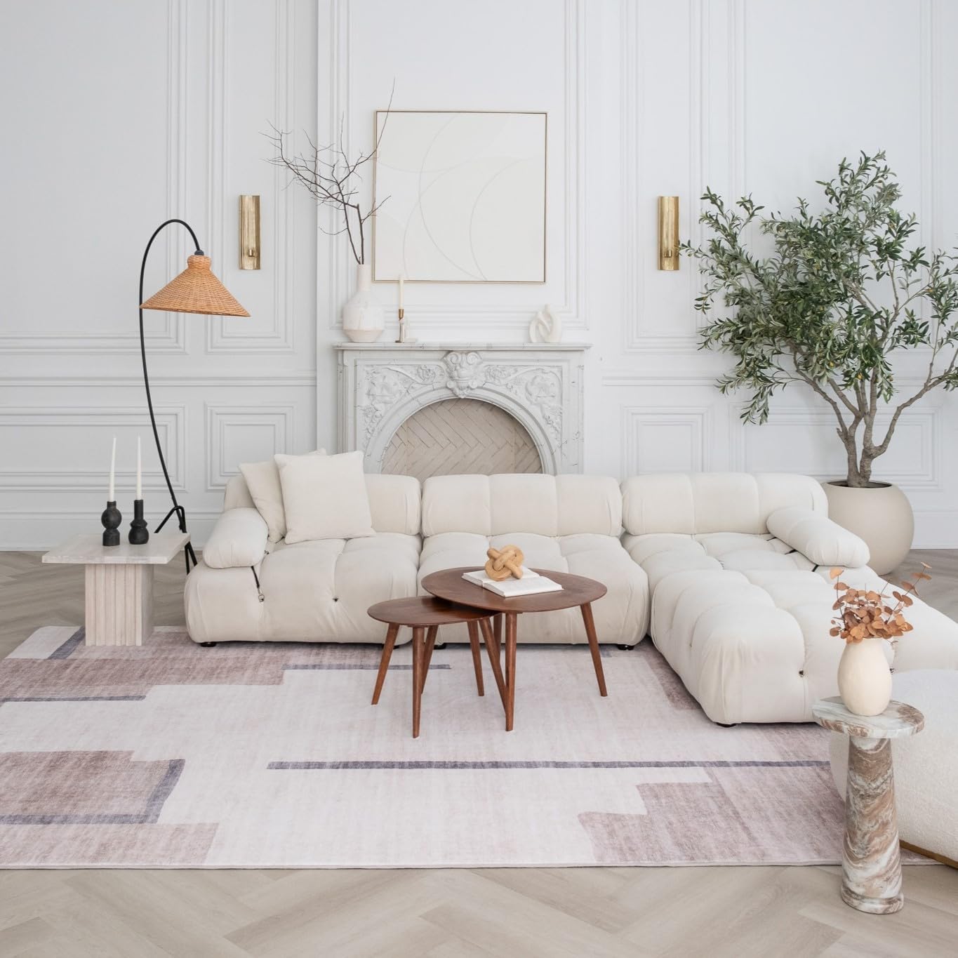 Modern Beige Cream Rug Boho Modern Living Room Kitchen and Bedroom