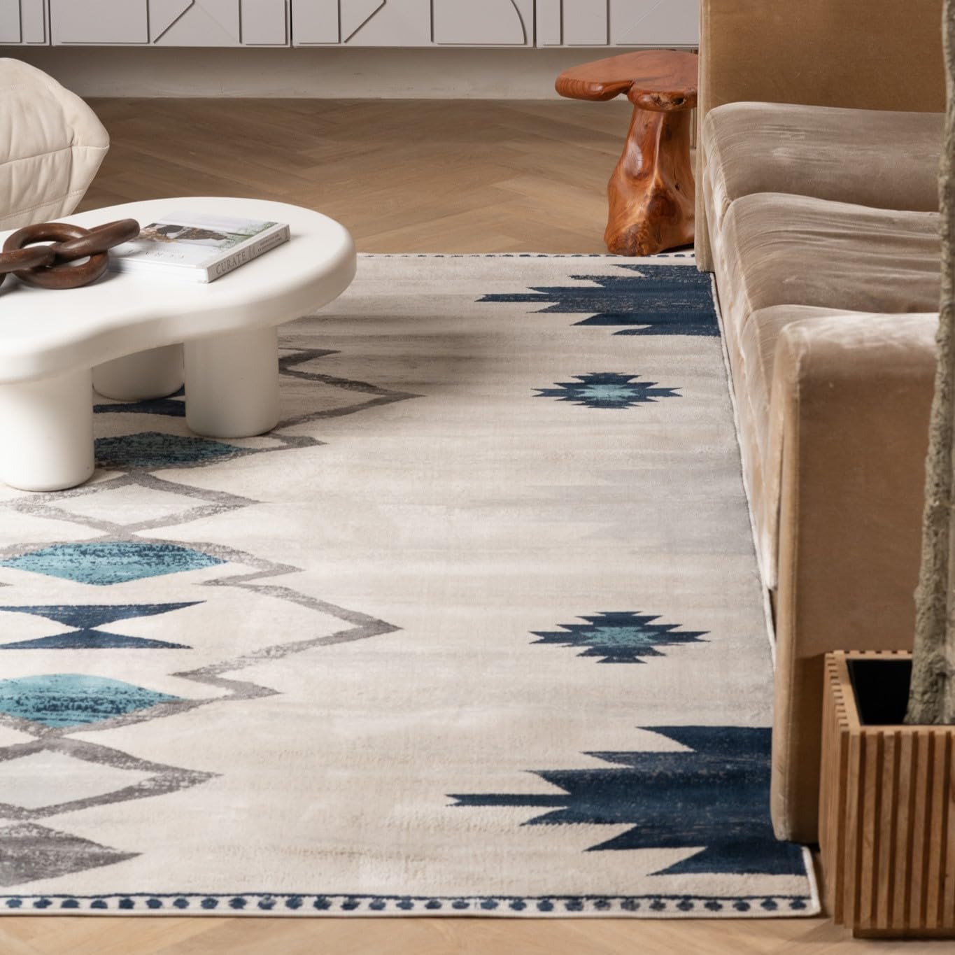 Modern Boho Rug Beige Modern Living Room Kitchen and Bedroom