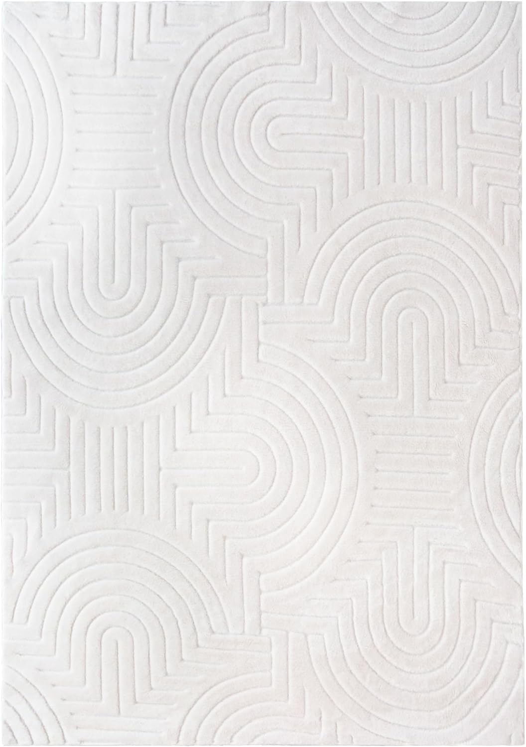 Agora Collection Plush Shag Rug 5x7 White Boho Geometric