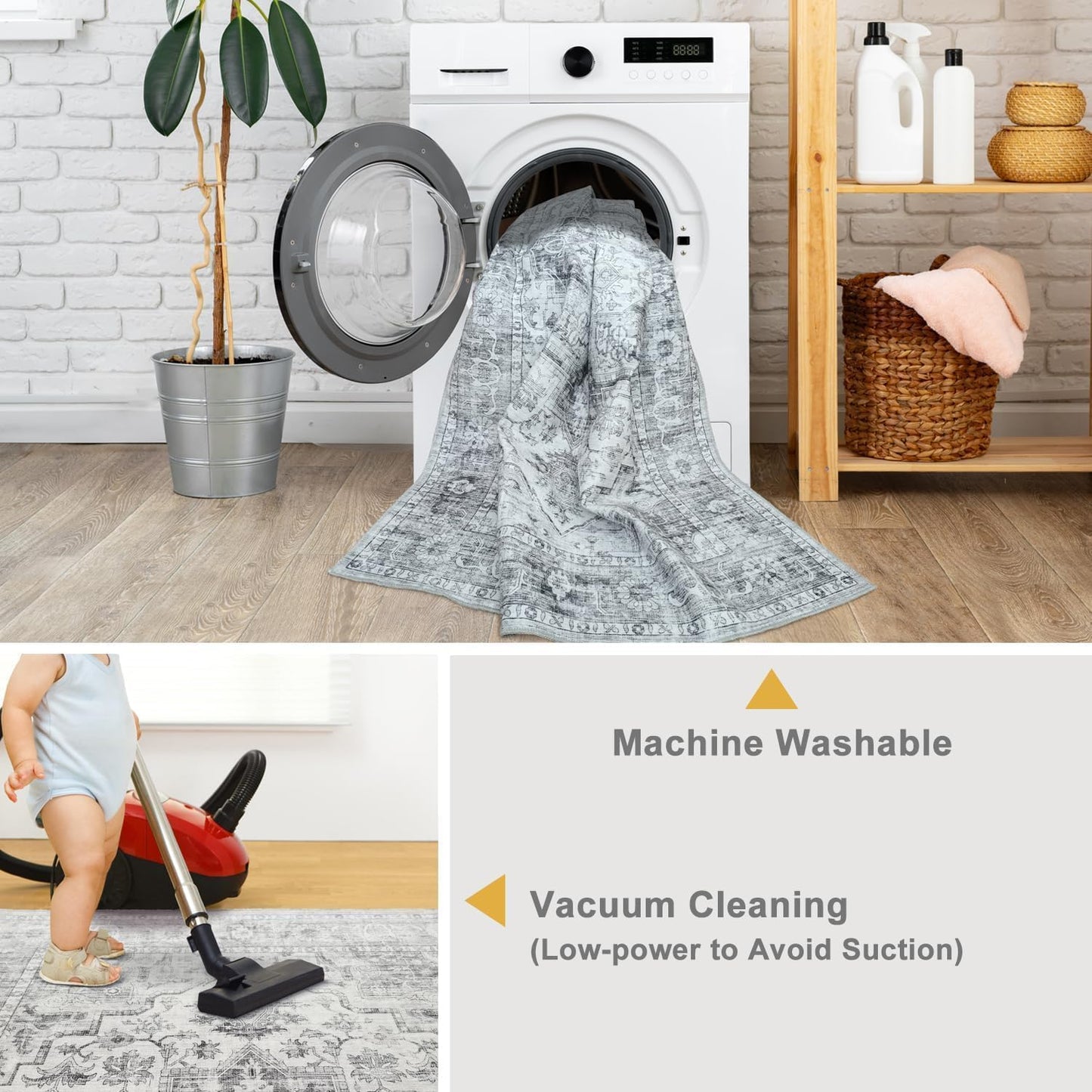 Modern Washable Rug Boho Non-Slip Grey Multicolor Area Rug