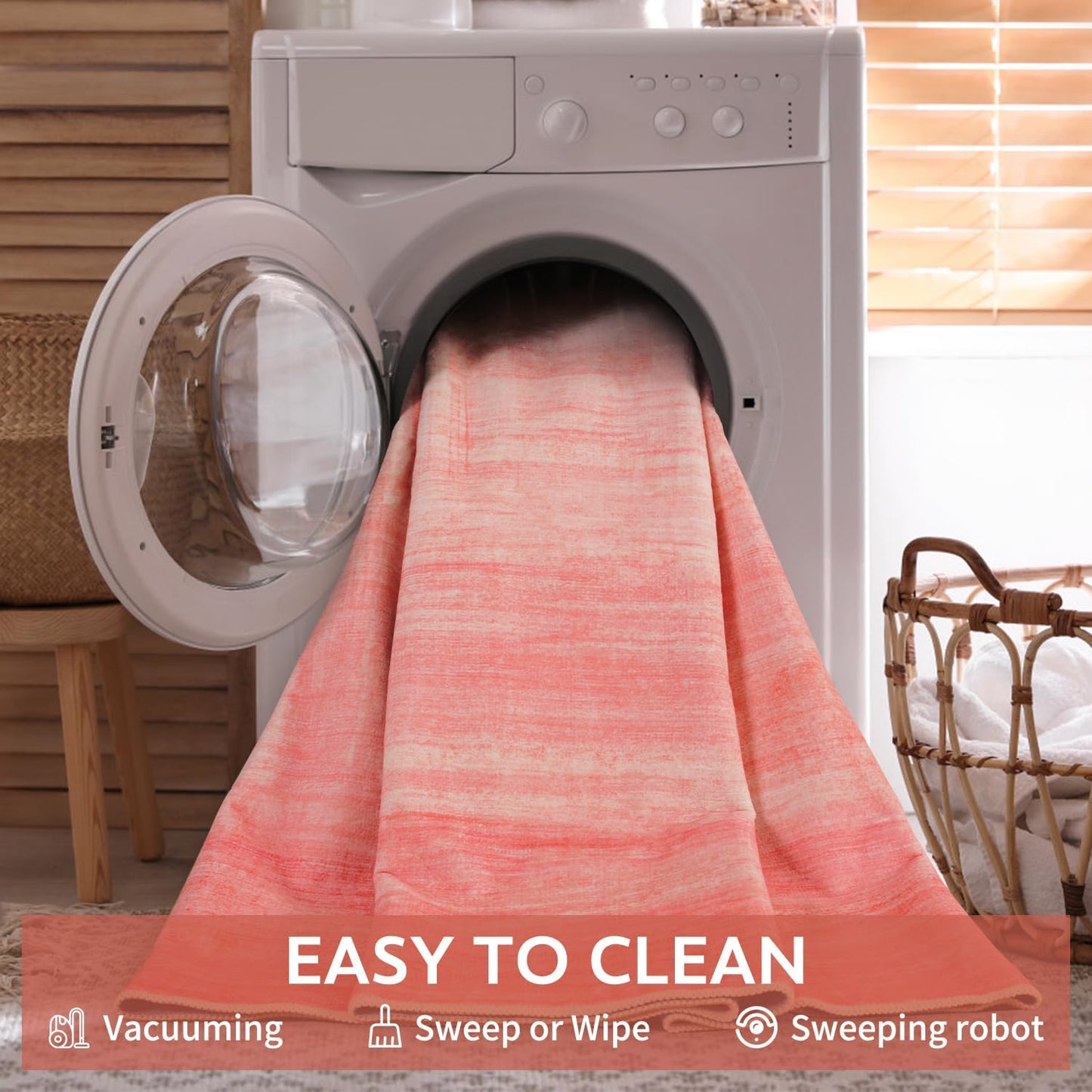 Modern Rug Pink Abstract Non Slip Modern Living Room Kitchen and Bedroom