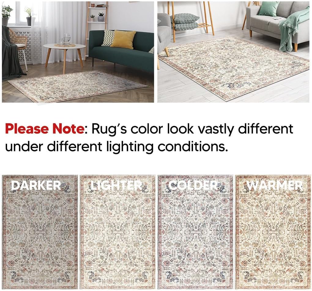 Turkish Rug Beige Brown Boho Living Room Kitchen and Bedroom