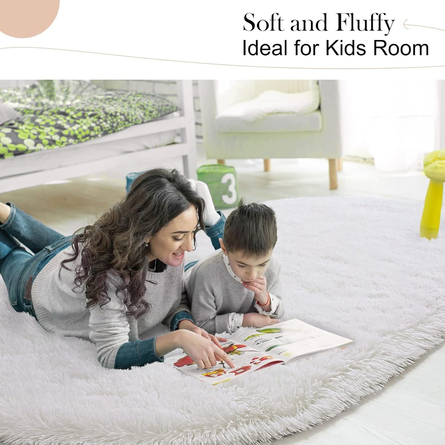 Oval Fluffy Rug White Plain 3x10