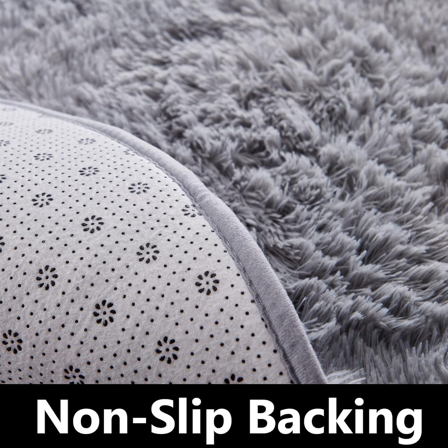 Round Fluffy Rug Grey Plain