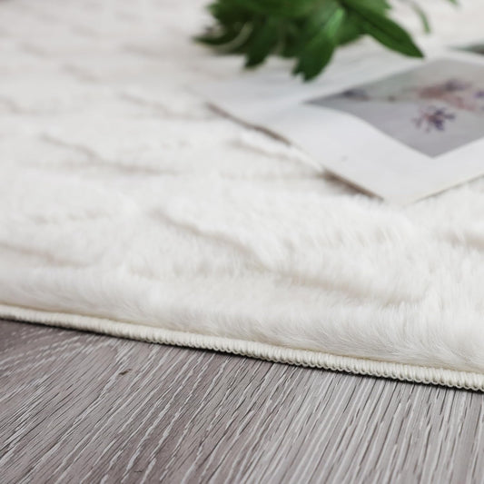 Faux Rabbit Fur Shag Rug 5x7 Creamy White Boho Diamond Patterned Rug