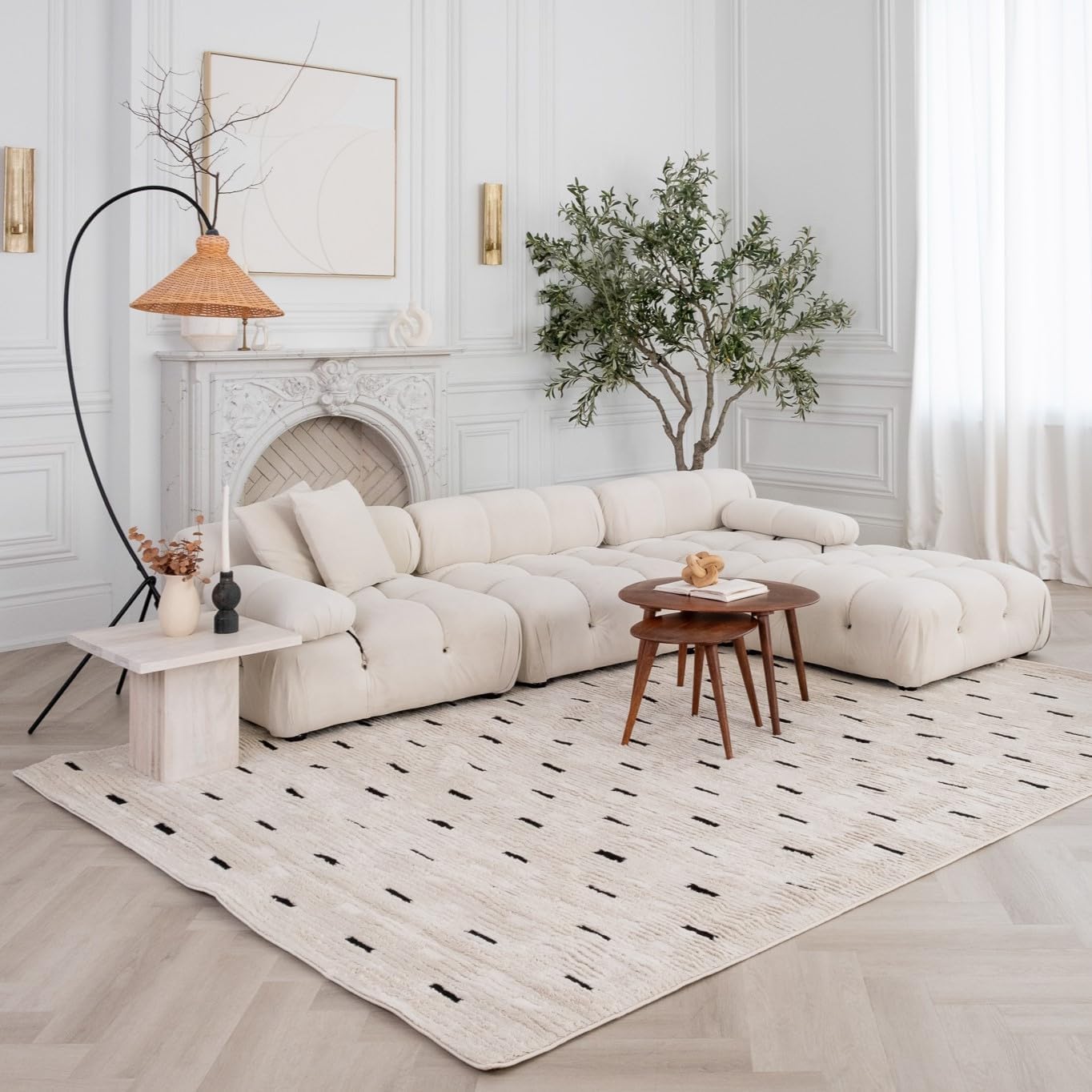 Boho Rug 4x6 High Quality Dashes White and Black Area Rug