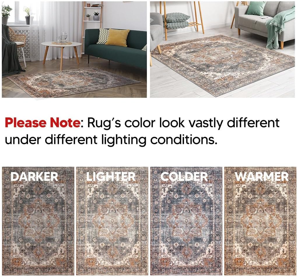 Turkish Rug Ethnic Patterned Grey Copper Boho Living Room Kitchen and Bedroom