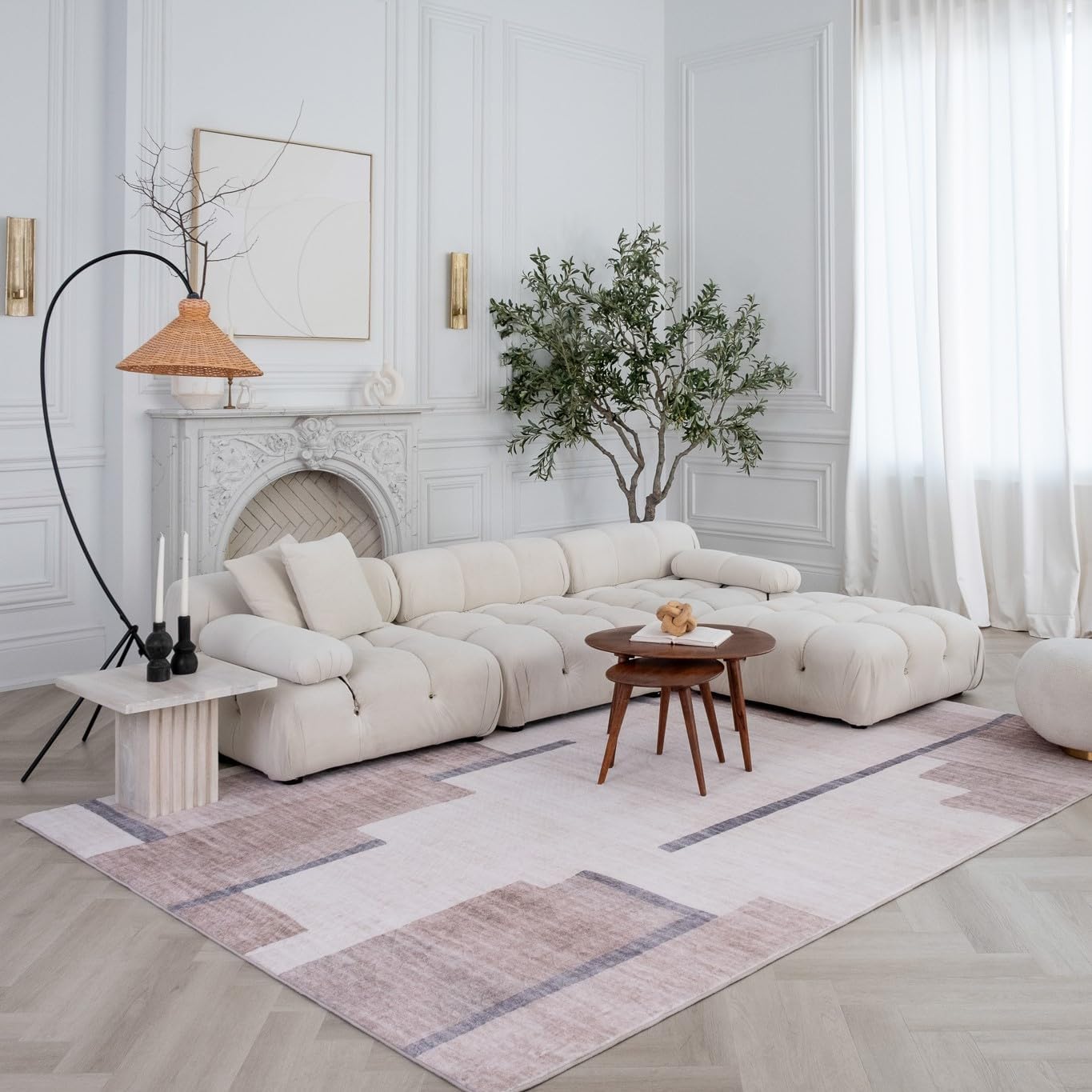 Modern Beige Cream Rug Boho Modern Living Room Kitchen and Bedroom