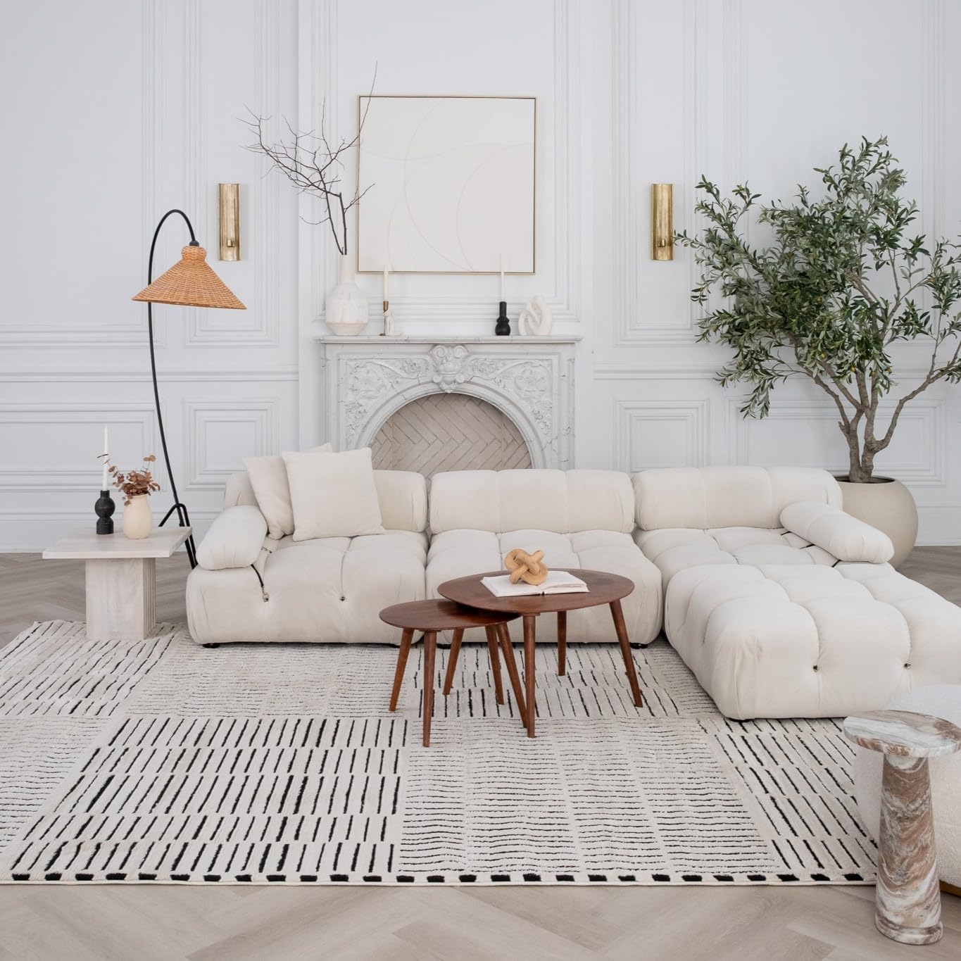 Boho Rug 4x6 High Quality Traditional White and Black Area Rug