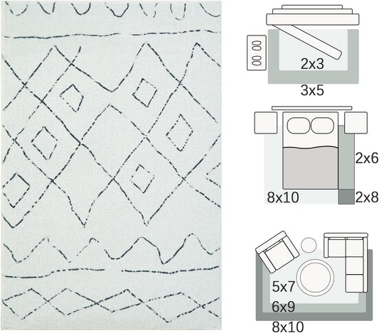 Boho White Non Slip Modern Living Room Kitchen and Bedroom