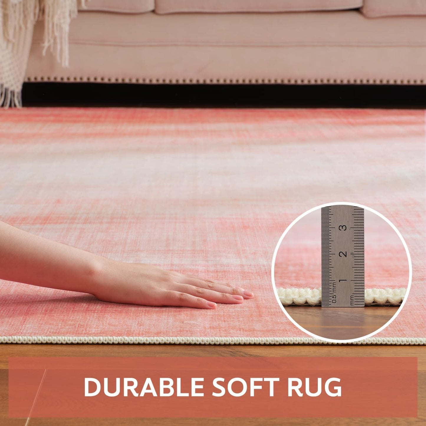 Modern Rug Pink Abstract Non Slip Modern Living Room Kitchen and Bedroom