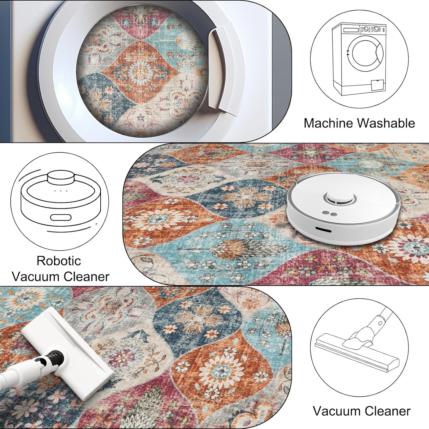Turkish Blue Rug Non Slip Modern Living Room Kitchen and Bedroom