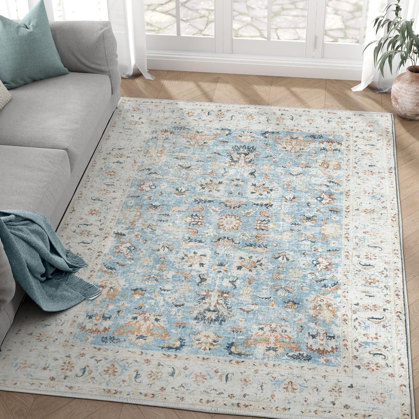 Vintage Blue Rug Living Room Kitchen and Bedroom