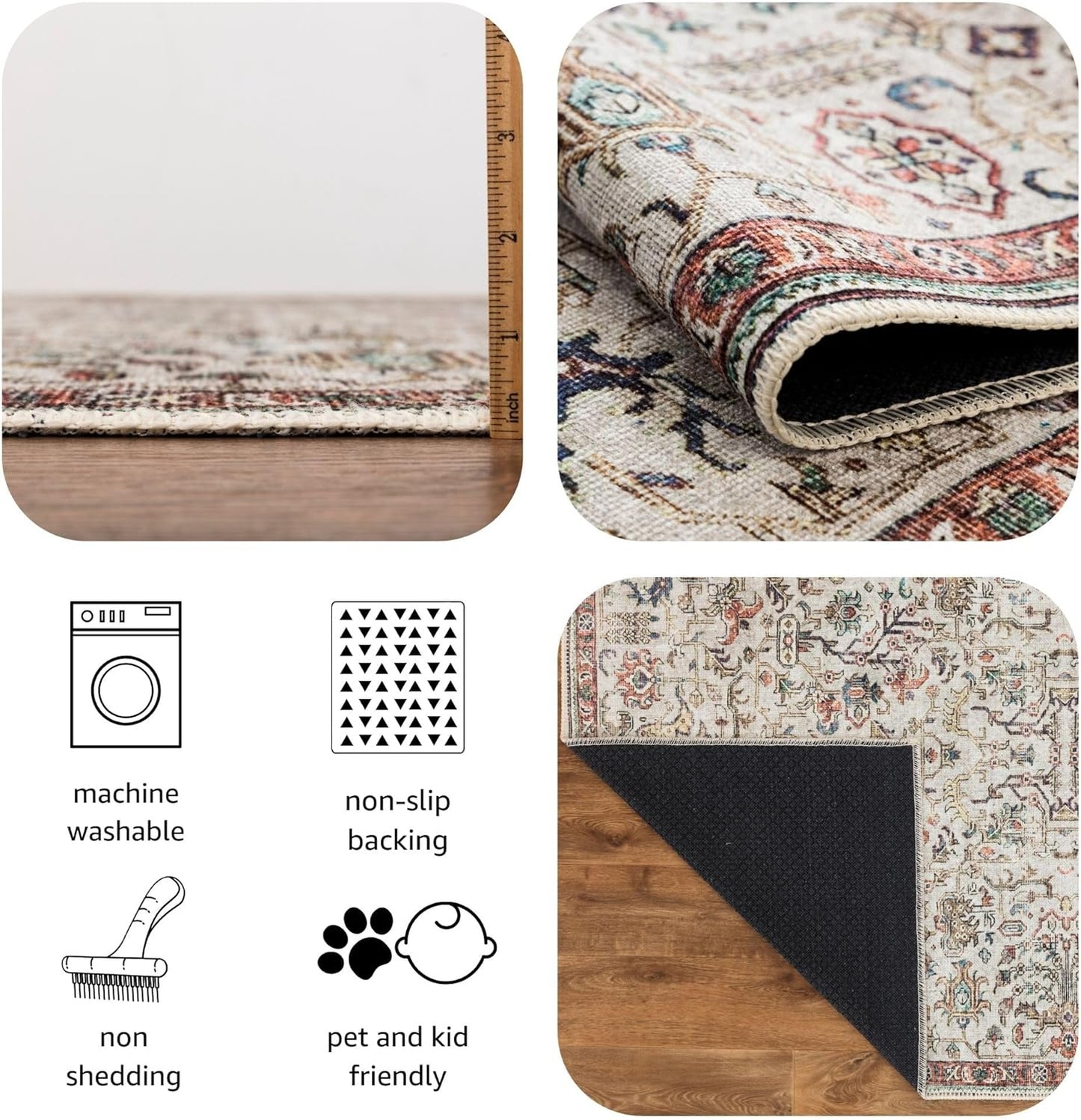 Turkish Rug Beige Brown Boho Living Room Kitchen and Bedroom