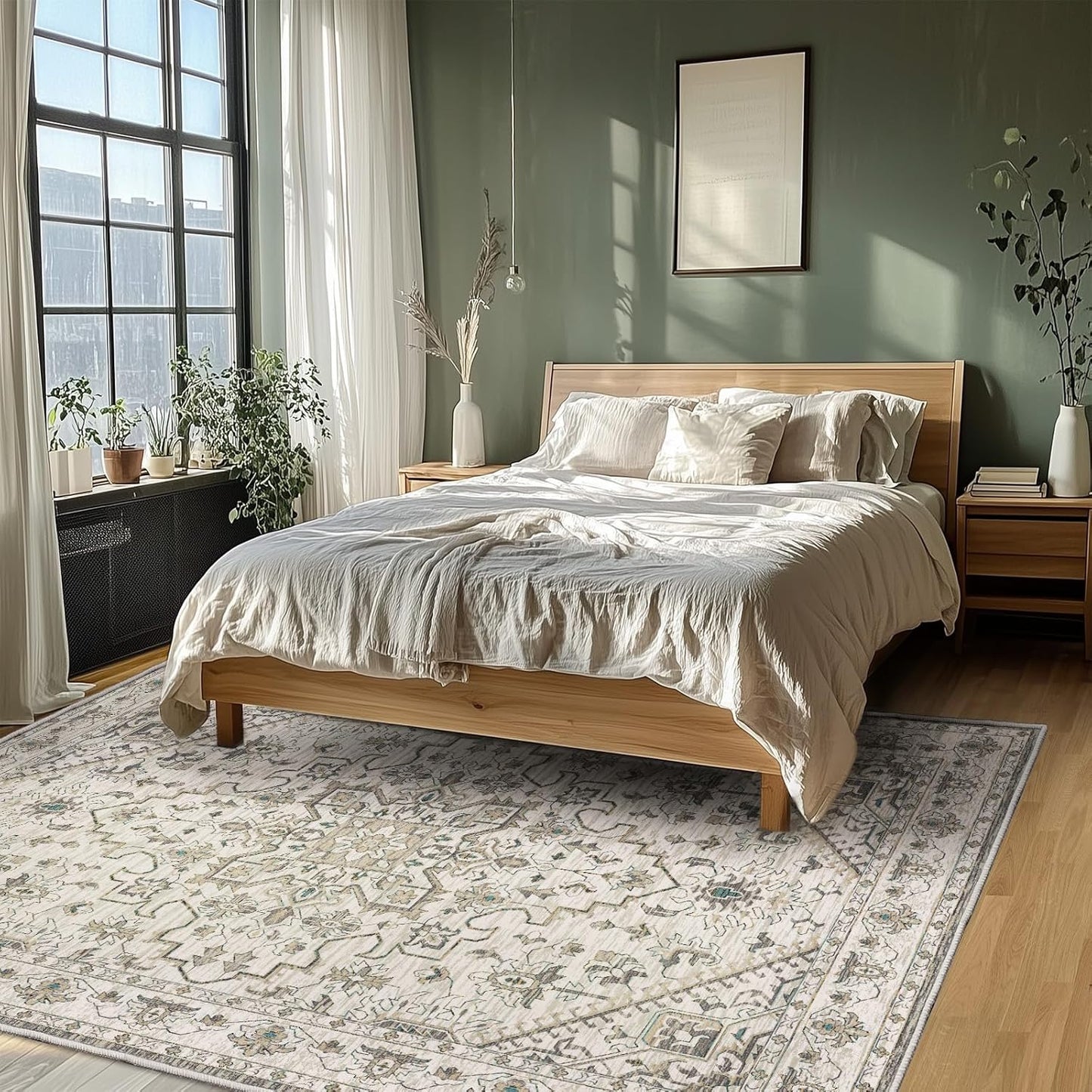 Boho Rug Beige Brown Non Slip Modern Living Room Kitchen and Bedroom