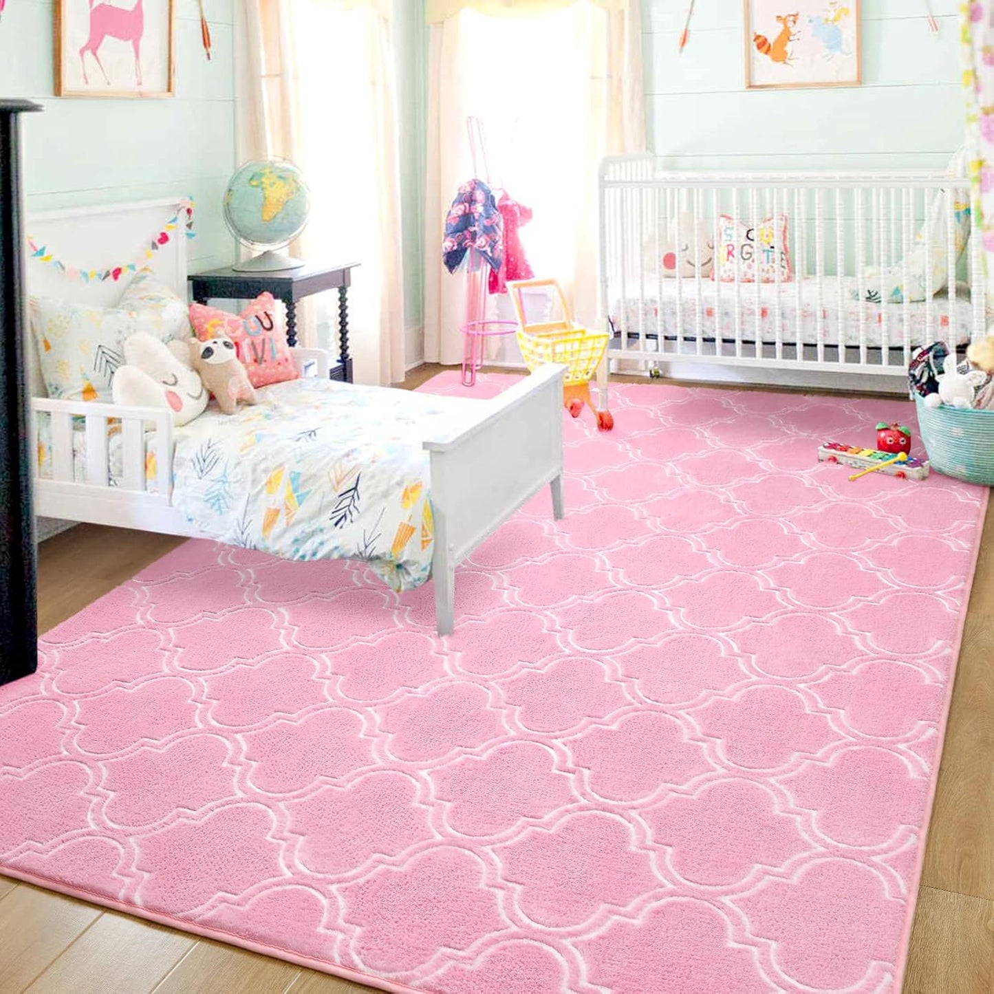 Pink And White Area Rug