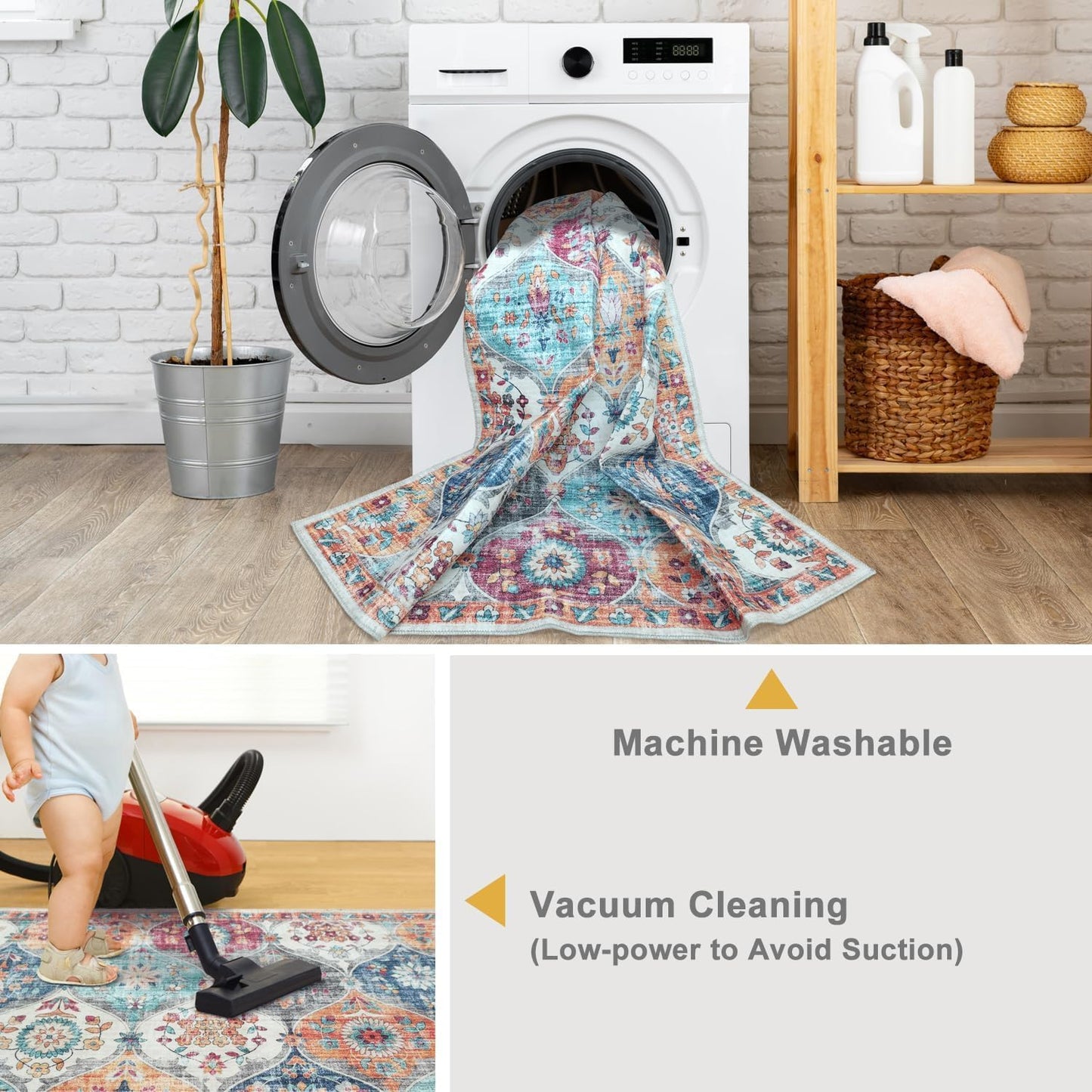 Modern Washable Rug Turkish Inspired Non-Slip Multicolor Area Rug Carpet
