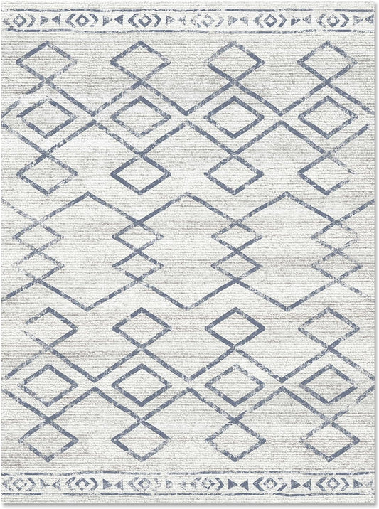 Boho Grey Blue Non Slip Modern  Living Room Kitchen and Bedroom