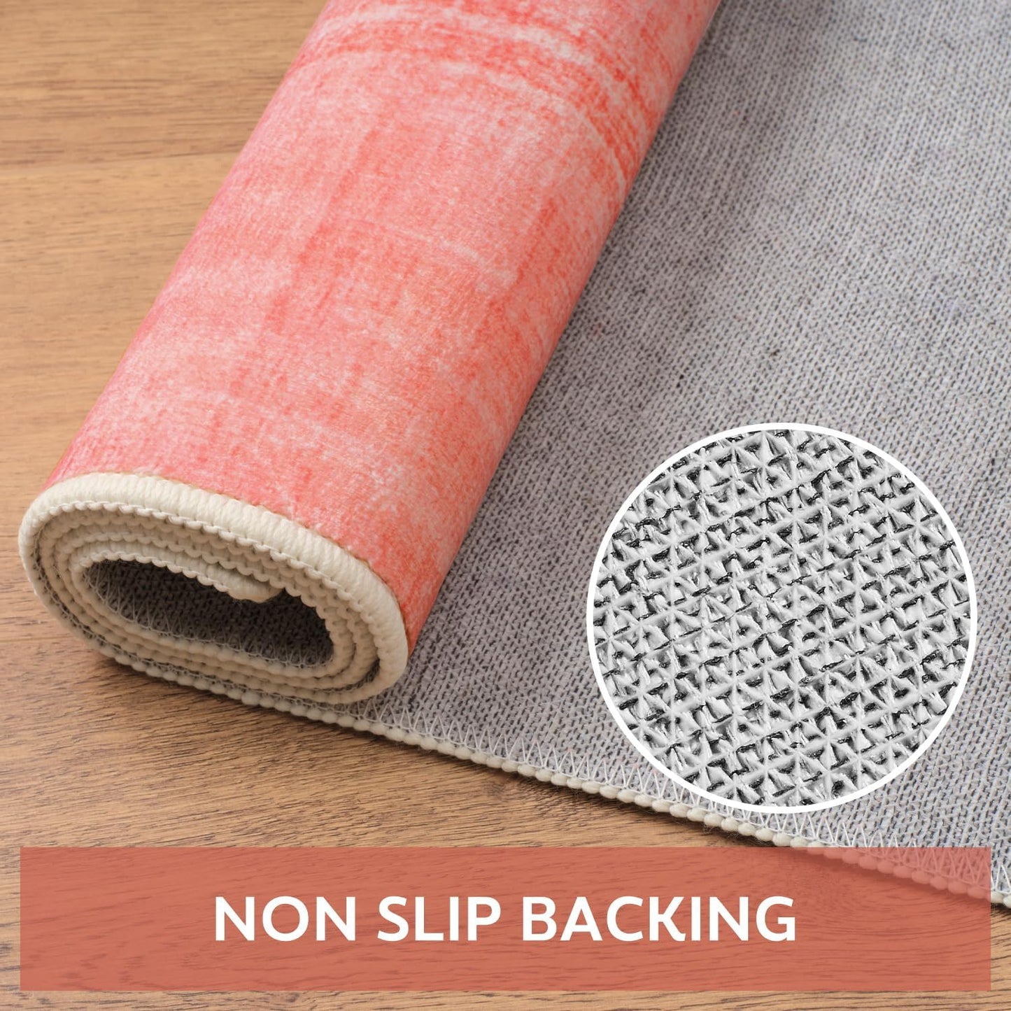 Modern Rug Pink Abstract Non Slip Modern Living Room Kitchen and Bedroom
