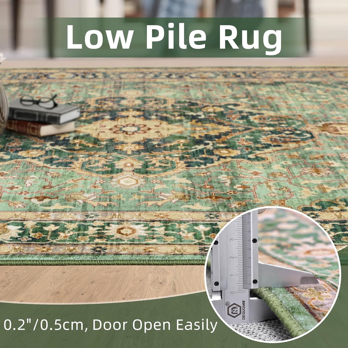 Turkish Rug Green Living Room Kitchen and Bedroom