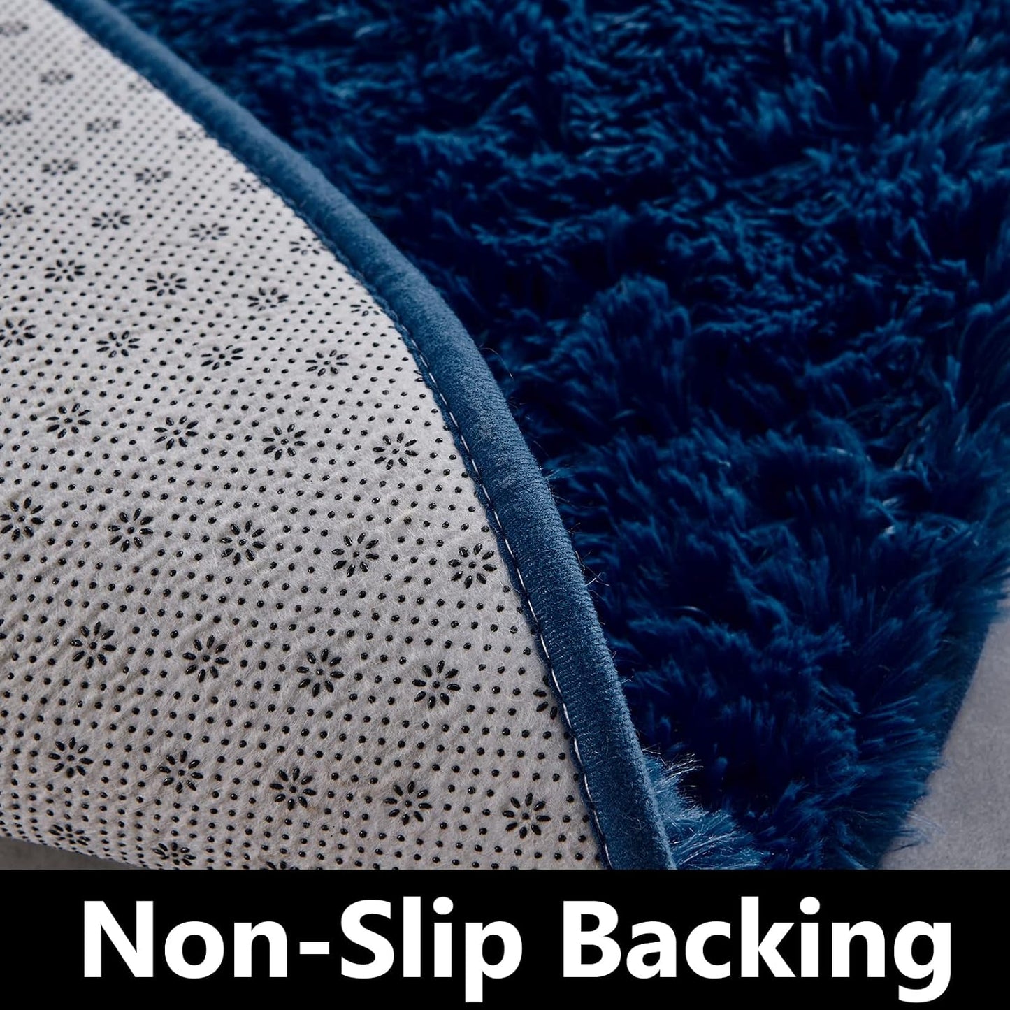 Round Fluffy Rug Navy Blue