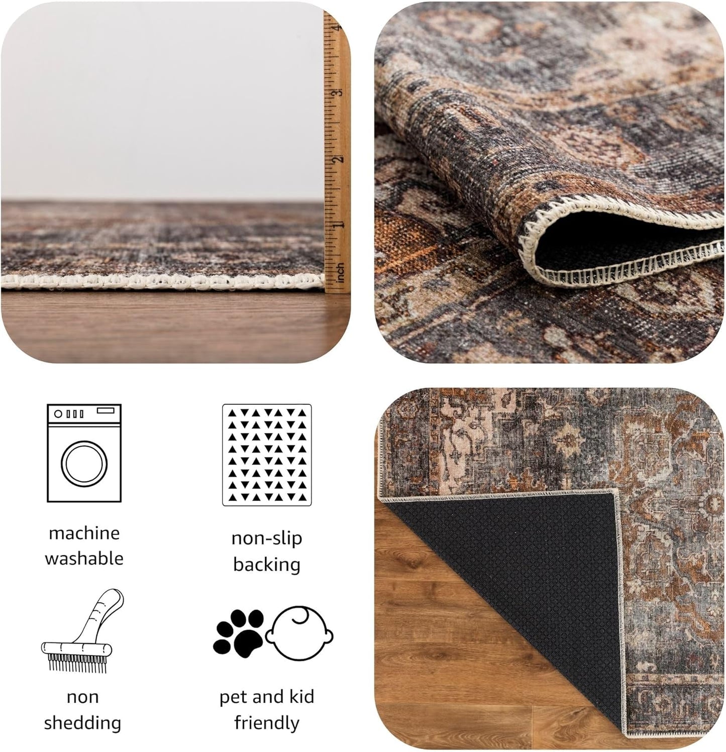 Turkish Rug Ethnic Patterned Grey Copper Boho Living Room Kitchen and Bedroom