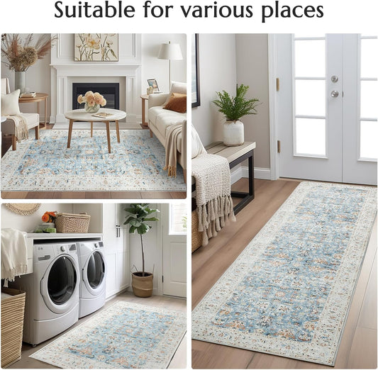 Vintage Blue Rug Living Room Kitchen and Bedroom