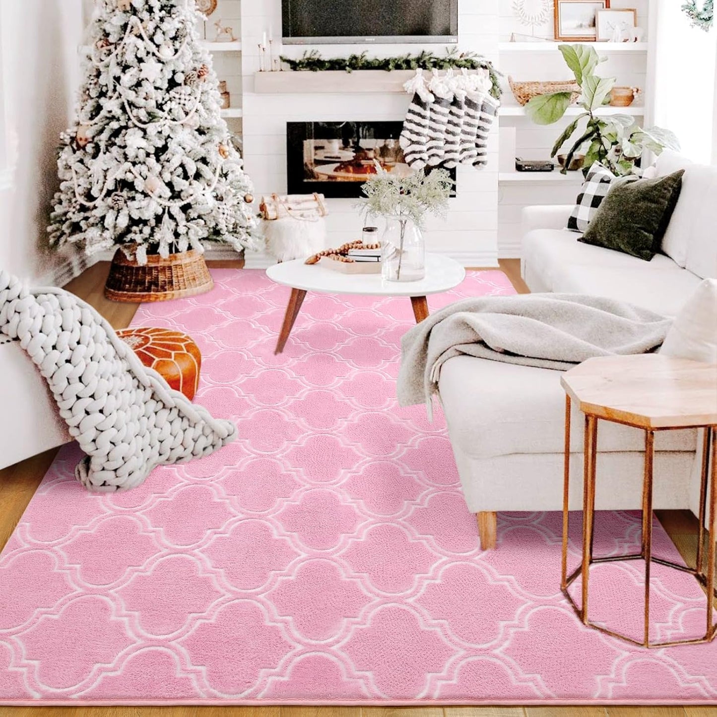 Pink And White Area Rug