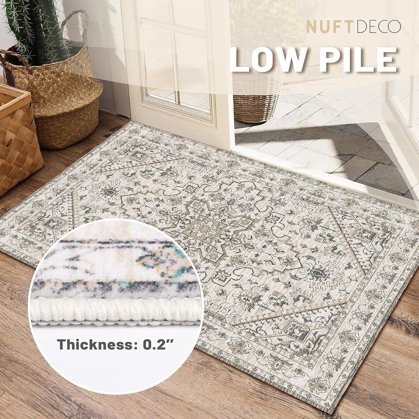 Boho Rug Beige Brown Non Slip Modern Living Room Kitchen and Bedroom