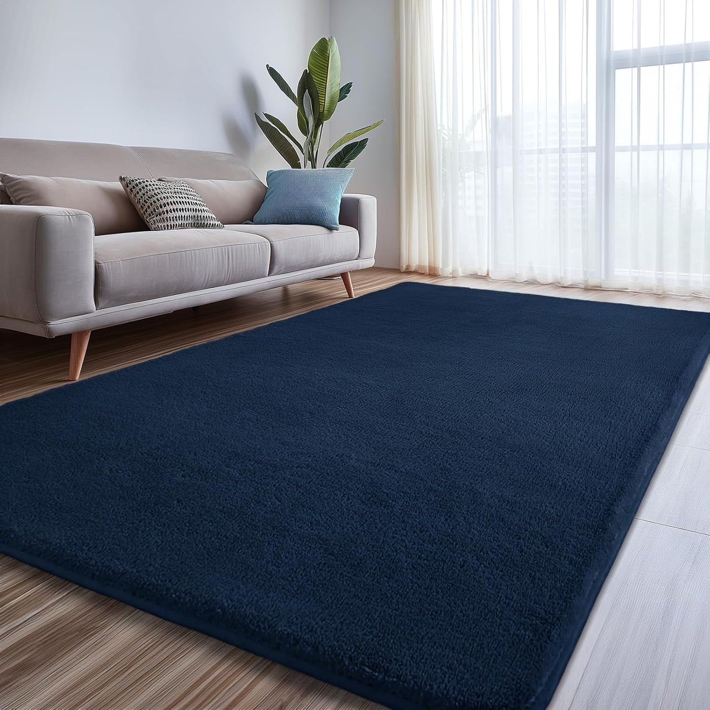 Shag Rug Extra Large Soft Fluffy Washable Area Rug Navy Blue