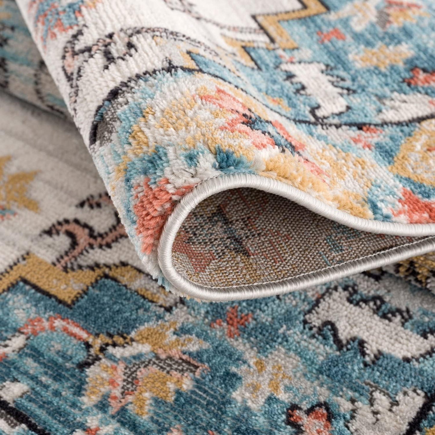 Persian Rug Traditional Patterned Orange Turquoise Multicolor Area Rug